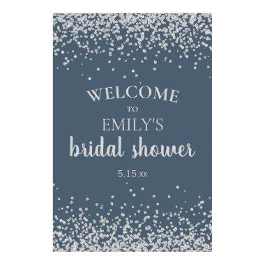 Twilight Blue Silver Confetti Bridal Shower Poster