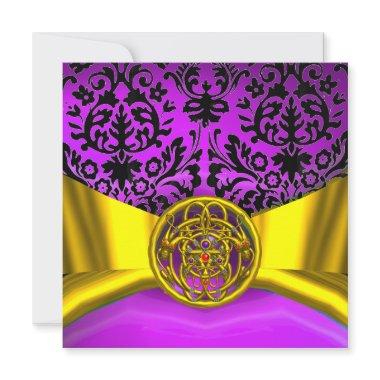 TWIN DRAGONS GOLD PURPLE BLACK DAMASK MONOGRAM Invitations