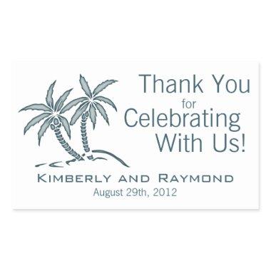 Twin Palm Trees Blue Tropical Rectangular Sticker