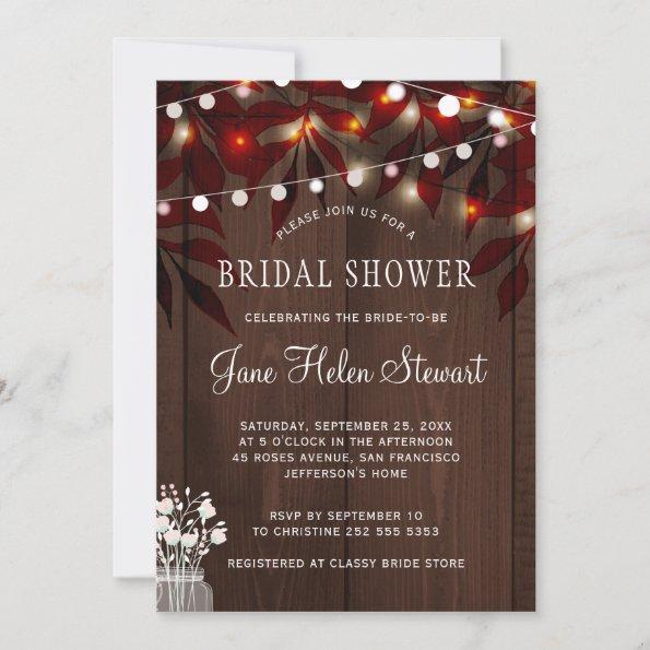 Twinkle lights rustic fall leaves bridal shower Invitations