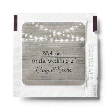 Twinkle Lights Wedding Welcome on Barn Board Hand Sanitizer Packet