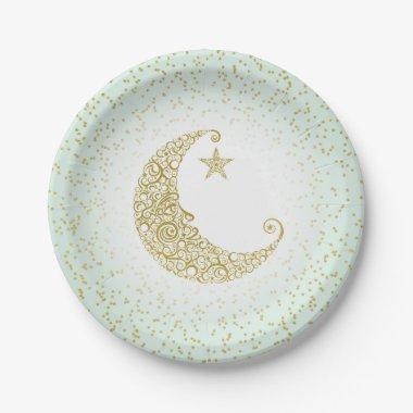 Twinkle Little Star Gold Moon Mint Paper Plates