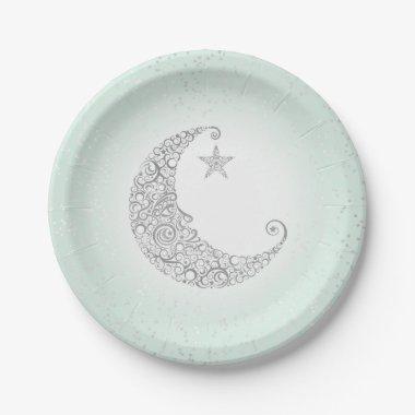 Twinkle Little Star Silver Moon Mint Paper Plates