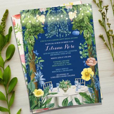 Twinkling Lights Blue Floral Garden Bridal Shower Invitations