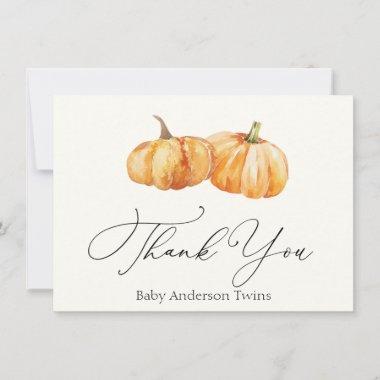 Two Autumn Pumpkins Twin Thank You Note Invitations