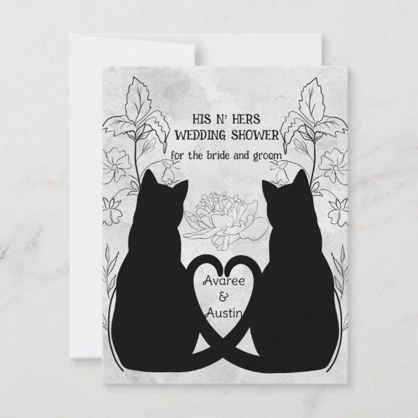 Two Black Cats Tails Entwined His N' Hers Invitations