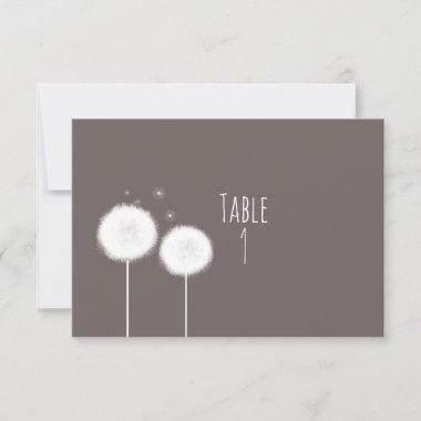 Two Dandelions Taupe Rustic Table Number Card