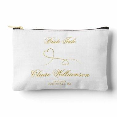 Two Elegant Gold Hearts | Bride Tribe Accessory Pouch
