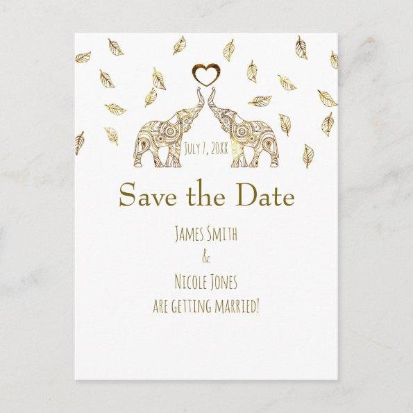 Two Elephants Gold Fall Wedding Save The Date Announcement PostInvitations