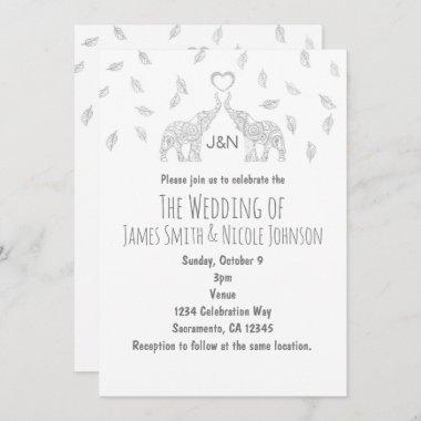 Two Elephants Heart Silver Fall Wedding Invitations