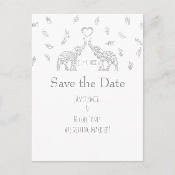 Two Elephants Silver Fall Wedding Save The Date Announcement PostInvitations