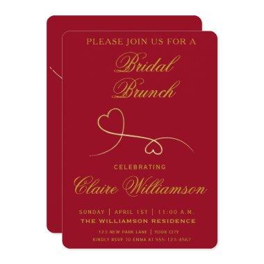 Two Gold Hearts | Red Bridal Brunch Invitations