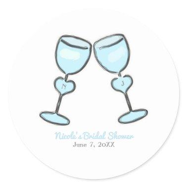 Two Heart Wine Glasses Bridal Shower Engagement Classic Round Sticker
