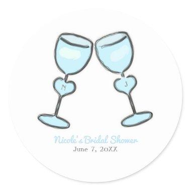 Two Heart Wine Glasses  Engagement Classic Round Sticker