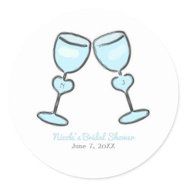 Two Heart Wine Glasses Bridal Shower Engagement Classic Round Sticker