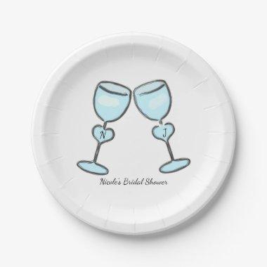 Two Heart Wine Glasses Bridal Shower Engagement Paper Plates