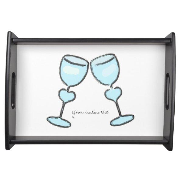 Two Heart Wine Glasses Bridal Shower Engagement Serving Tray