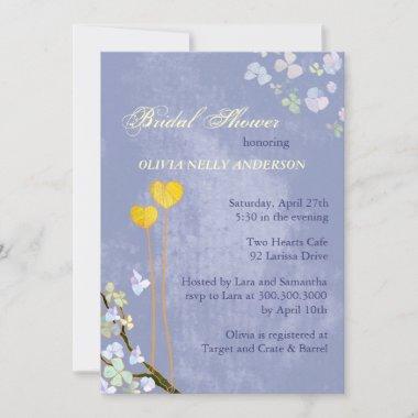 Two Hearts Blue Spring Floral Bridal Shower Invitations