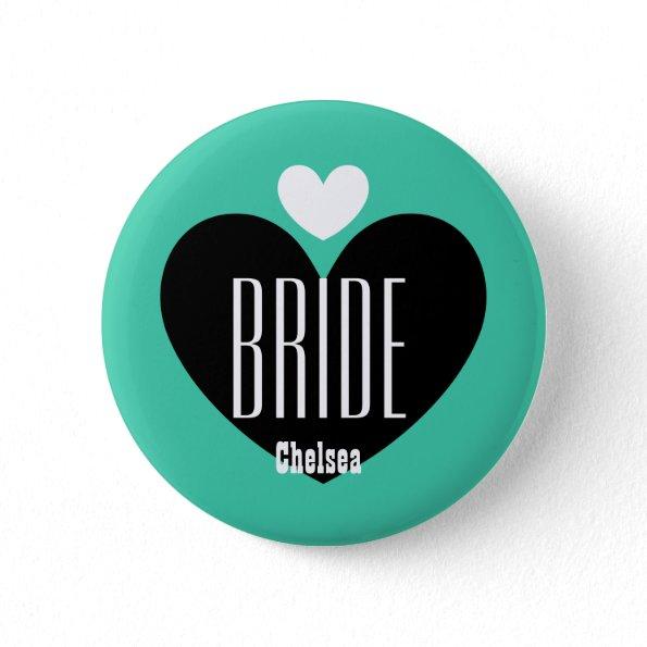 Two Hearts Bride Modern Wedding V09 TEAL Button