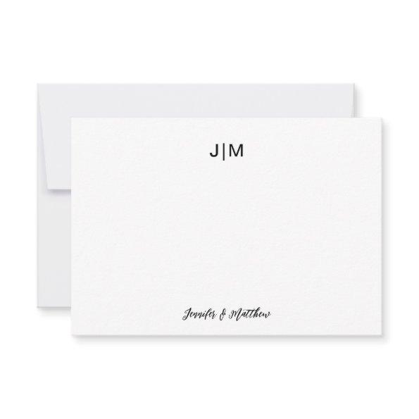 Two Initial Monogram Black Couple Stationery Thank You