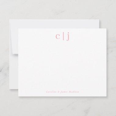 Two Initial Monogram Blush Pink Couple Stationery Note Invitations