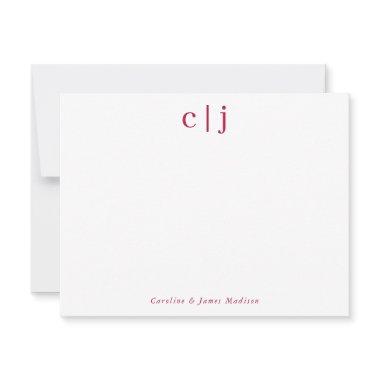 Two Initial Monogram Burgundy Couple Stationery Note Invitations