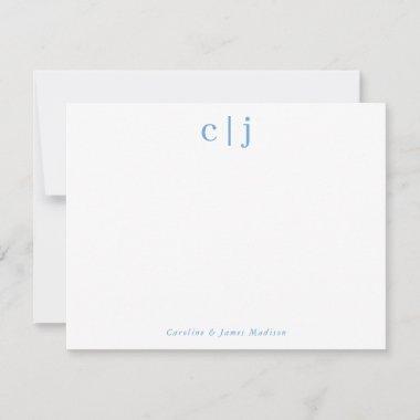 Two Initial Monogram Dusty Blue Couple Stationery Note Invitations