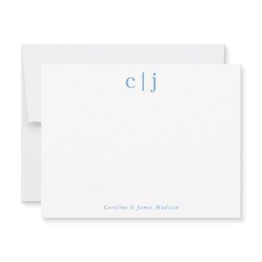 Two Initial Monogram Dusty Blue Couple Stationery Note Invitations