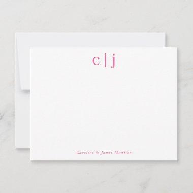 Two Initial Monogram Hot Pink Couple Stationery Note Invitations