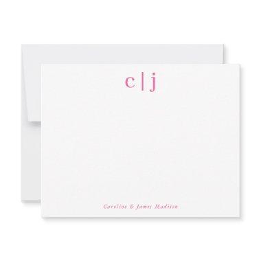 Two Initial Monogram Hot Pink Couple Stationery Note