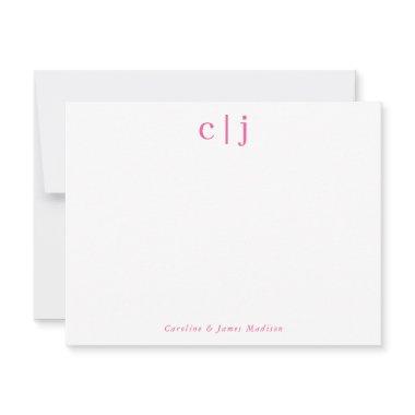 Two Initial Monogram Hot Pink Couple Stationery Note Invitations