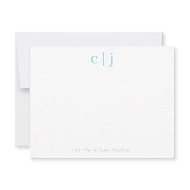 Two Initial Monogram Light Blue Couple Stationery Note