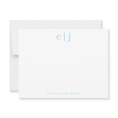 Two Initial Monogram Light Blue Couple Stationery Note Invitations