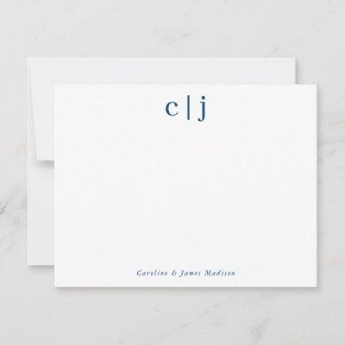 Two Initial Monogram Navy Blue Couple Stationery Note Invitations
