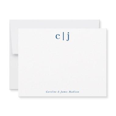 Two Initial Monogram Navy Blue Couple Stationery Note