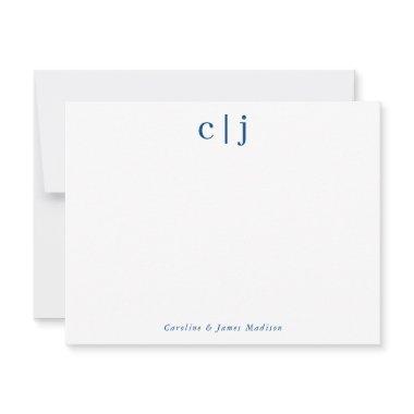 Two Initial Monogram Navy Blue Couple Stationery Note Invitations