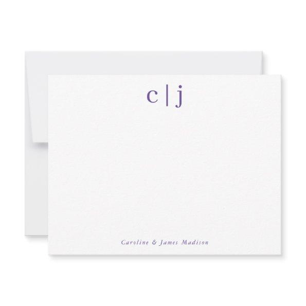 Two Initial Monogram Purple Couple Stationery Note