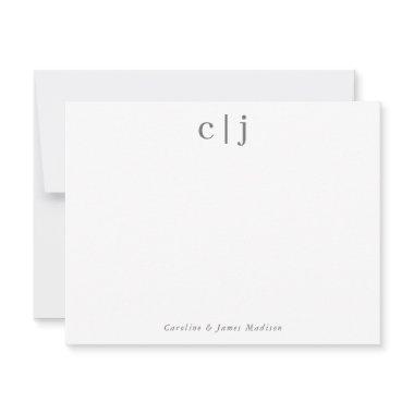 Two Initial Monogram Silver Gray Couple Stationery Note Invitations