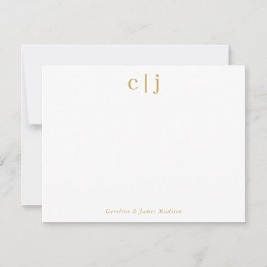 Two Initial Monogram Yellow Gold Couple Stationery Note Invitations