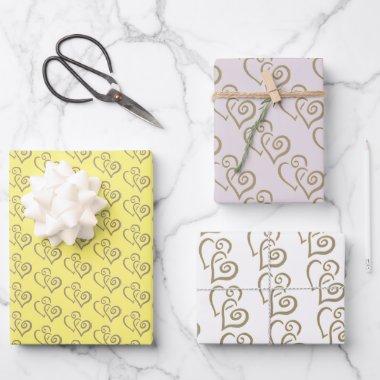 Two Khaki Colored Linked Hearts Pattern Wrapping Paper Sheets