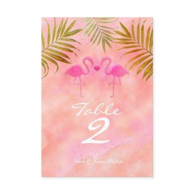 Two Pink Flamingos Watercolor Table Number Card