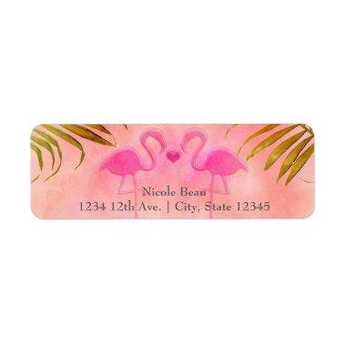 Two Pink Flamingos Watercolor Wedding Labels