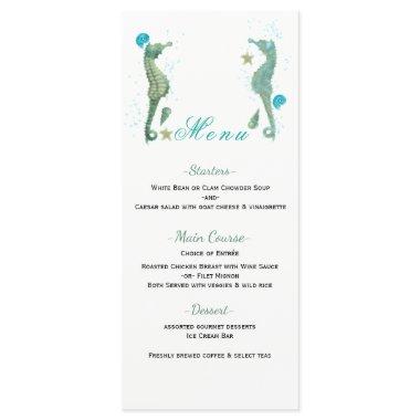 Two Seahorses Watercolor Beach Wedding Menu Invitations