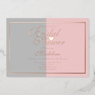 Two Tone Pink Gray Bridal Shower Pressed Foil Invitations
