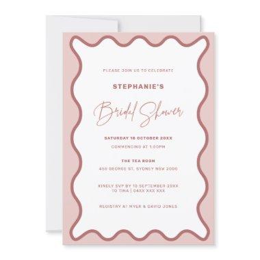 Two Tone Pink Wavy Border Bridal Shower Invitations