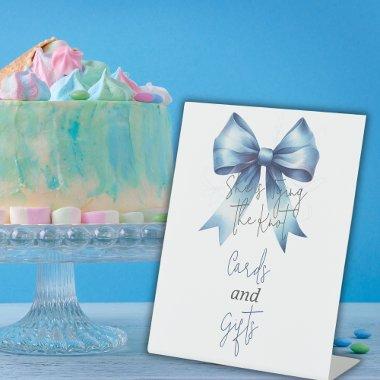 Tying Knot Blue Bow Bridal Shower Invitations and Gifts Pedestal Sign