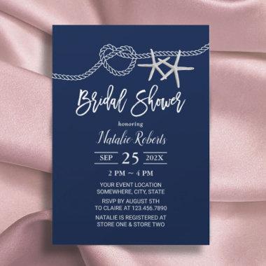 Tying the Knot Beach Starfish Navy Bridal Shower Invitations