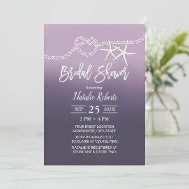 Tying the Knot Beach Starfish Purple Bridal Shower Invitations