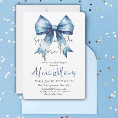 Tying the Knot Something Blue Bow Bridal Shower Invitations