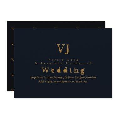 Typewriter Navy Wedding Invitations Gold Ink Modern